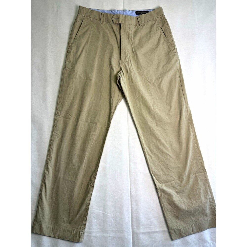 Banana Republic Men's Beige Chino Pants 32x40 Cotton Twill Straight Pockets